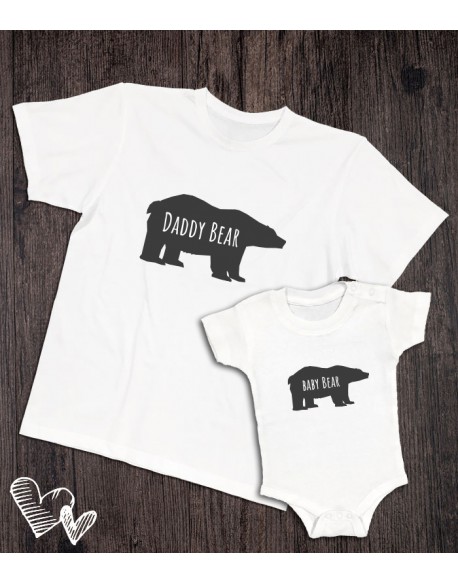 Koszulka i body/koszulka dla taty i dziecka Bear biała
