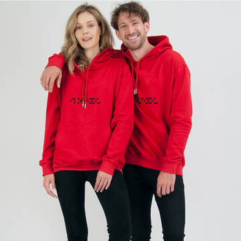 Bluzy dla par z kapturem I love you Braille'm czerwone